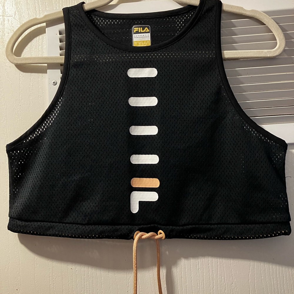 Black netted fila crop top